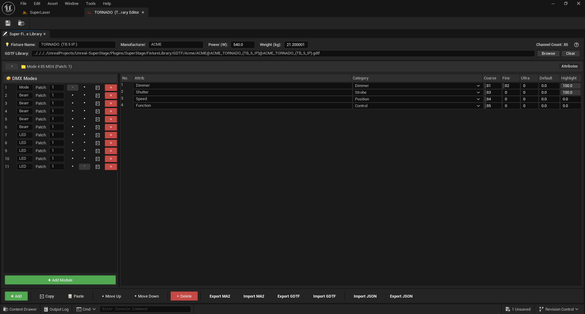 The DMX personality: modes, attributes, coarse/fine bytes, and MA2 / GDTF / JSON exchange.