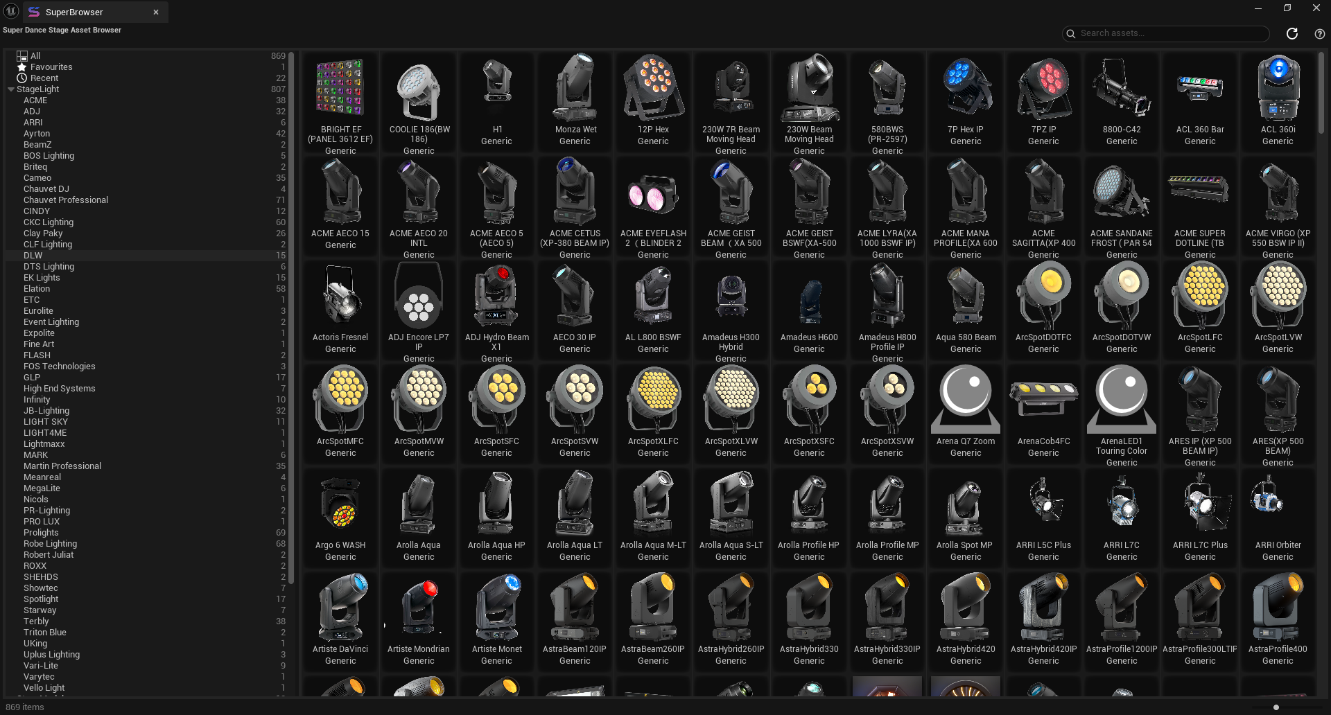 Fixtures and stage resources.